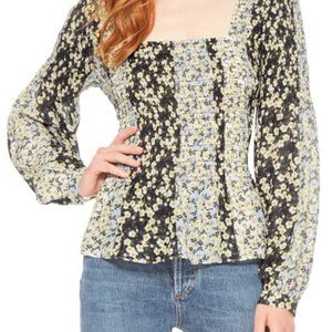 Parker Floral Smocked Blouse - Black and Yellow
